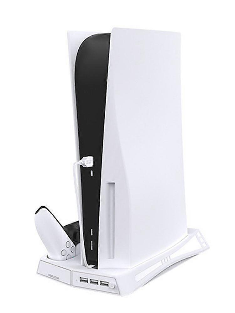2023 Neues Upgrade Vertikaler Lüfterständer mit 3 USB-Hubs und Dual-Controller-Aufladung für PS5 Digital / CD-ROM - Weiß