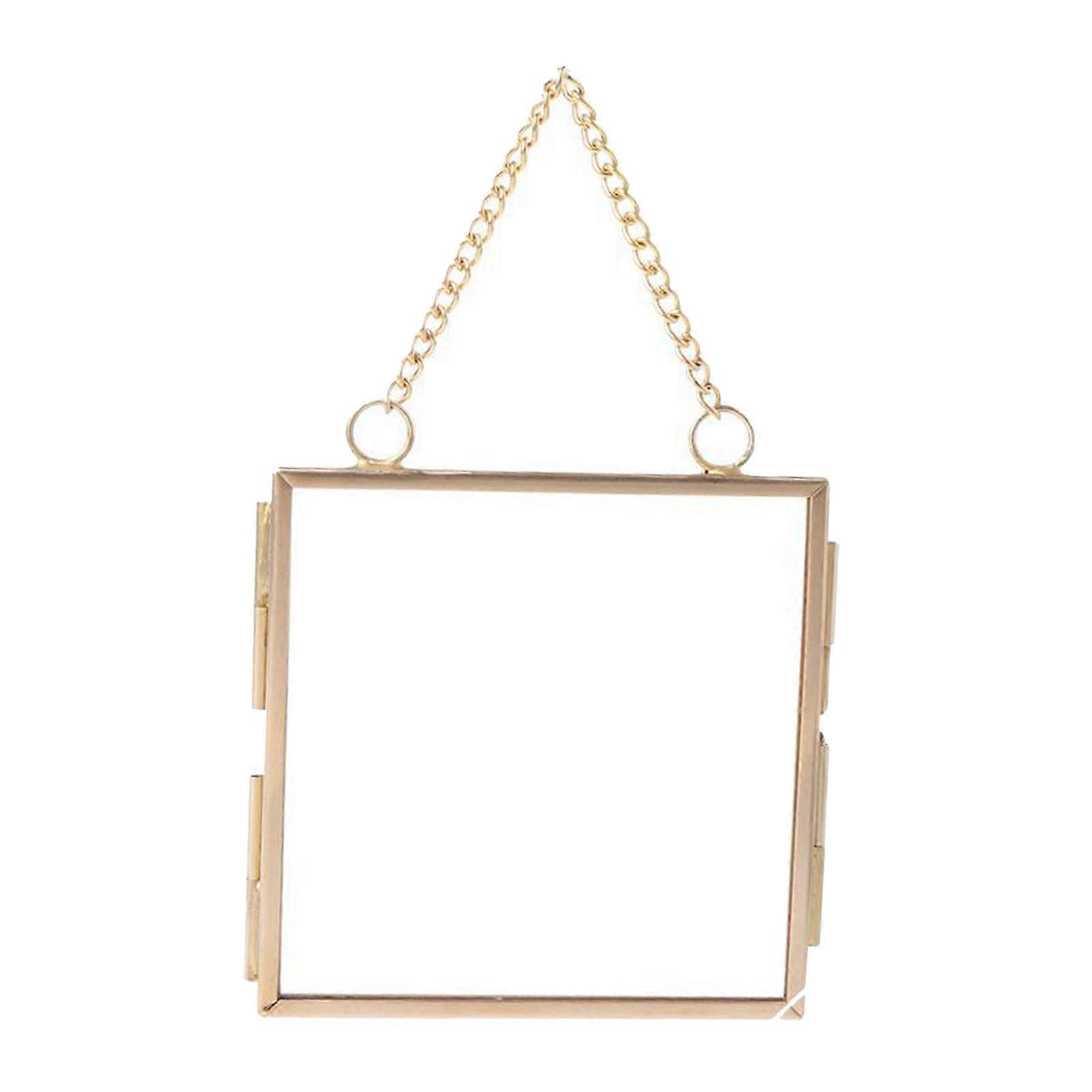 Brass Glass Wall Hanging Picture Frame Geometric Decor Floating Two Sided