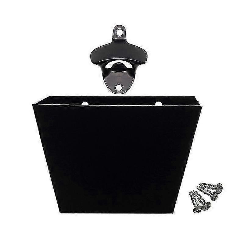 Wall Mounted Beer Bottle Opener With Cap Catcher Container Box Storage Holder Collect Bucket Set Ki--black