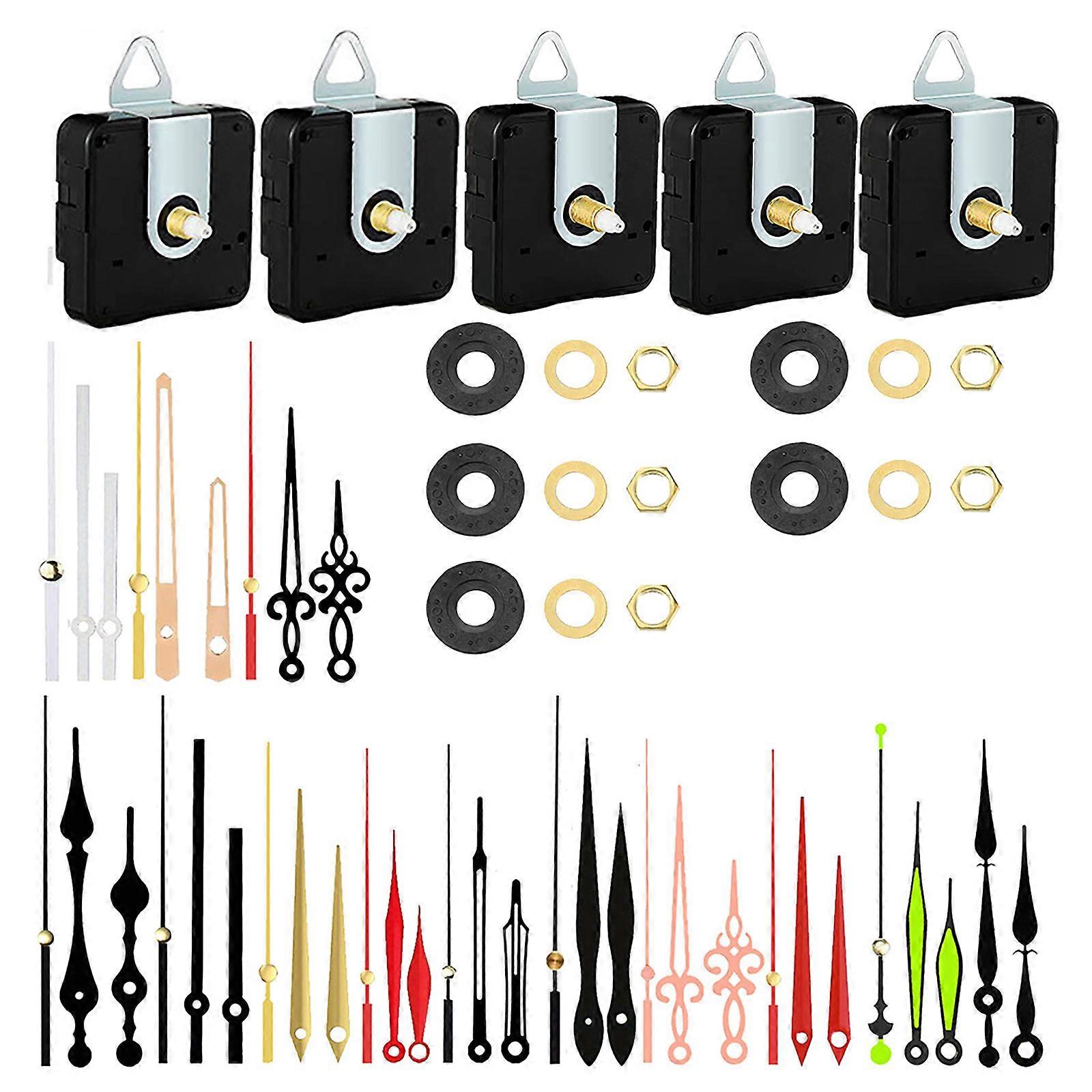 DIY Clock Repair Kits Includes 5Pieces Quiet Movement Mechanism and Various Decorative Hands for Wall Clock Restorations