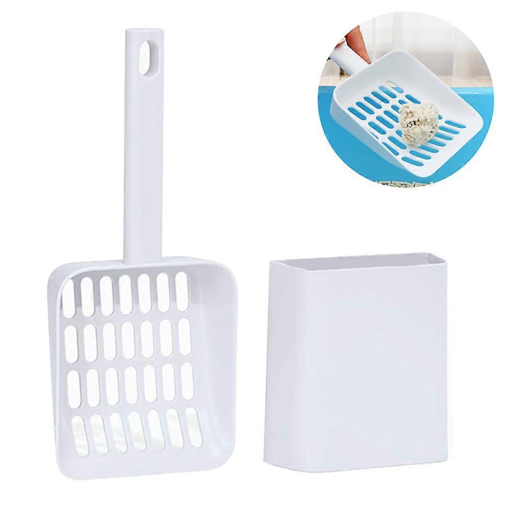 Cat Litter Scoop with Holder Pet Sifter Garbage Cleaning Deep Shovel for Easy Scooping Fast Sifting-White
