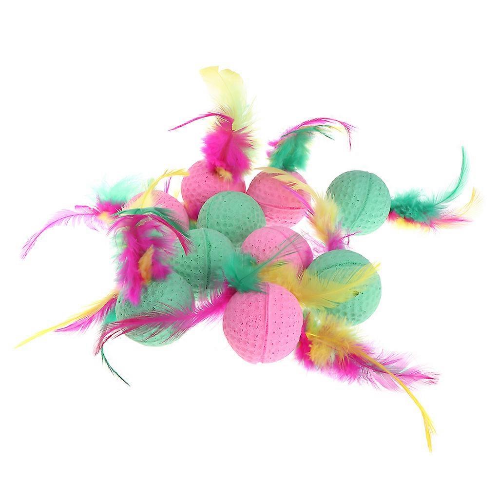 10Pieces for Cat Ball Toys with Feather Pet for Cat Chewing Balls for Cat Teaser Feather Balls for Cat Interactive Toys