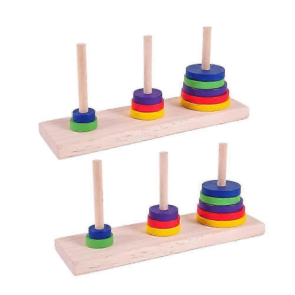 2 Pcs Colorful Intellectual Toy Puzzle Board Game Wooden Hanoi of Tower Game Puzzle Toys for Adults Home DIY Party Playing