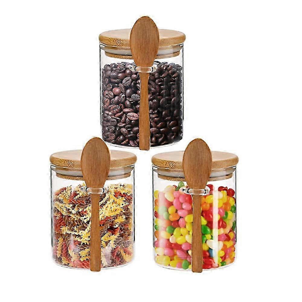 3Pcs Glass Jars with Airtight Lid and Spoon for Storage