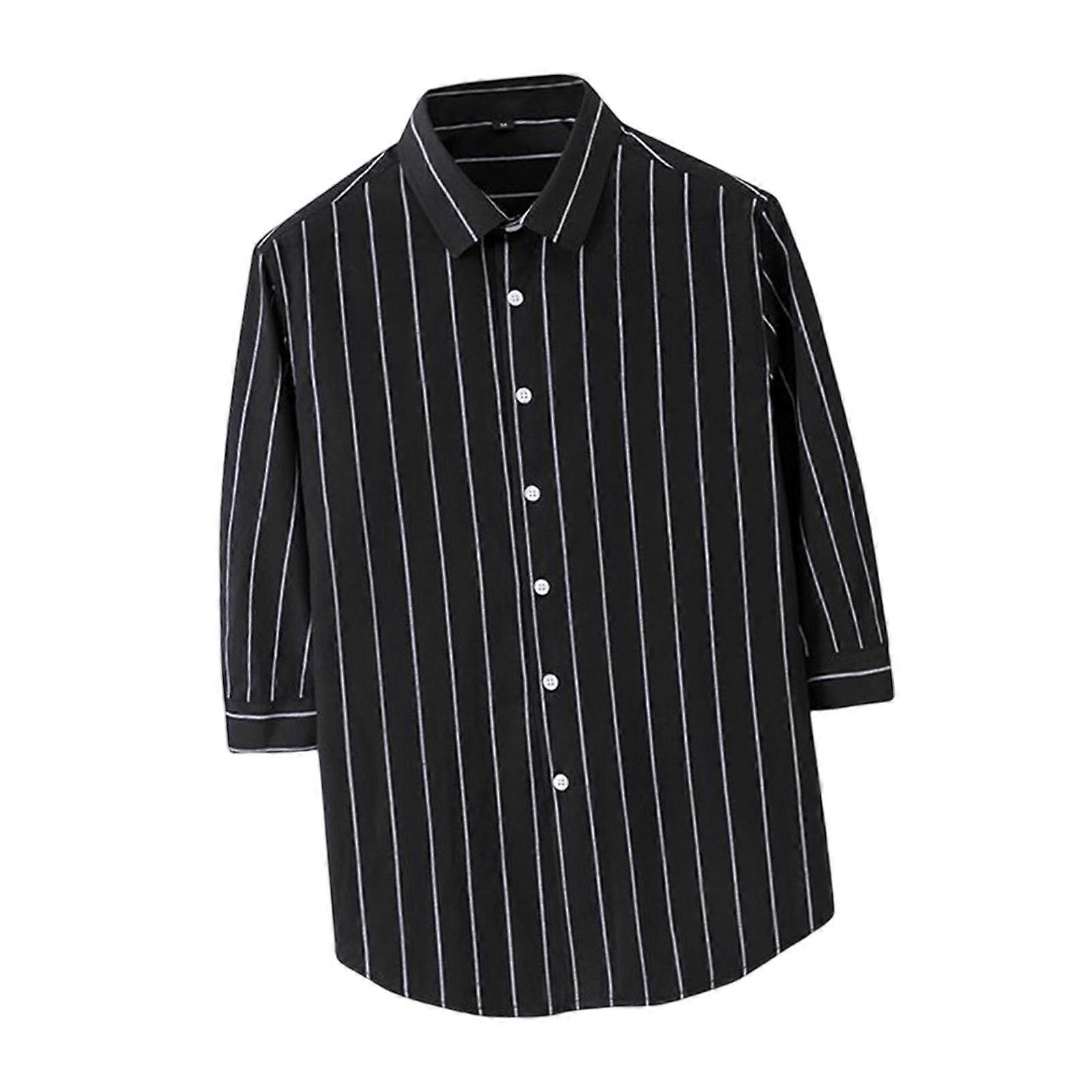 Erkekler Çizgili Gömlek, Kısa Kollu Düğme Ön Rahat Moda Elbise Gömlek, Erkek