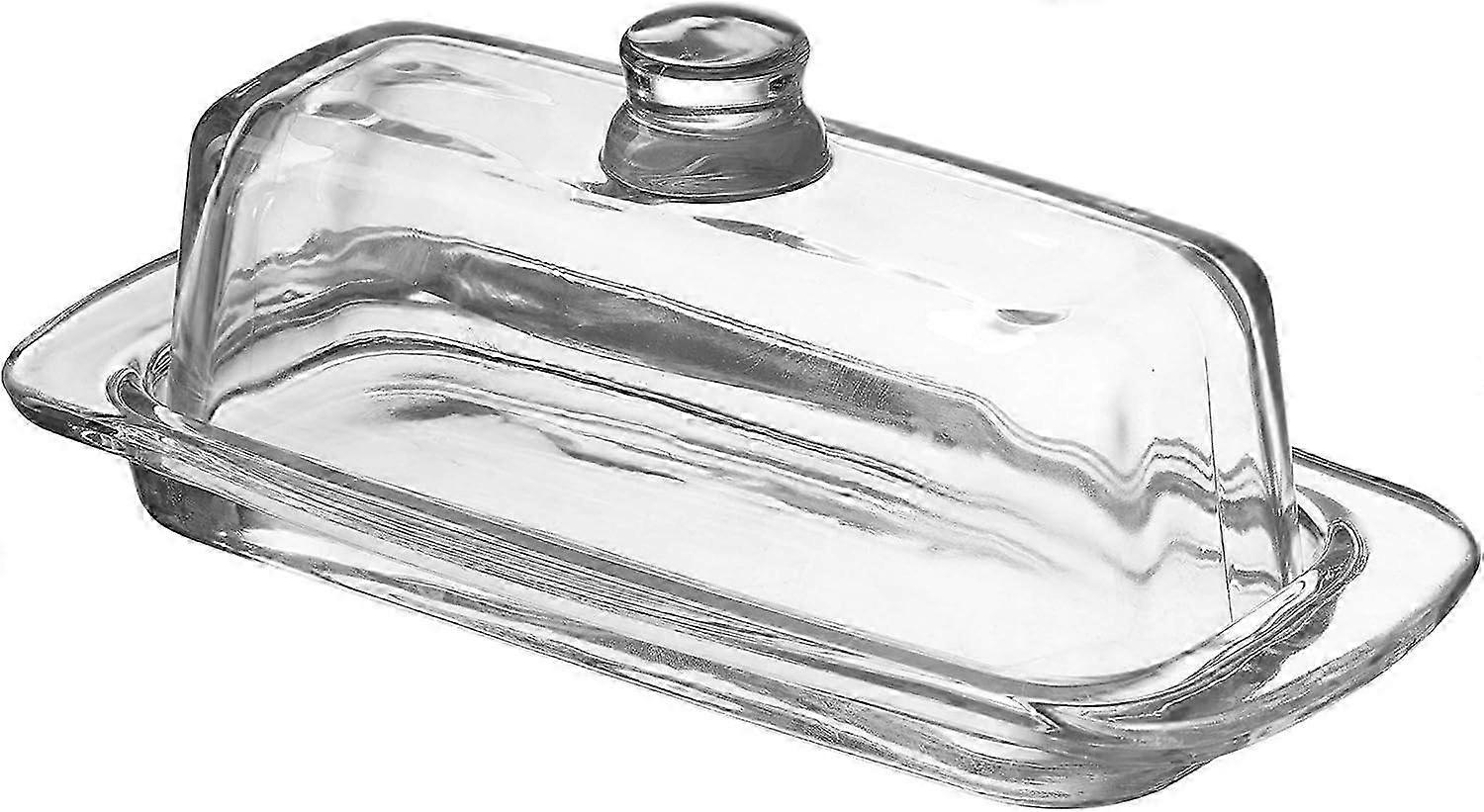 Glass Butter Dish with Lid - Clear Rectangular Design, 2-Piece Set with Handle