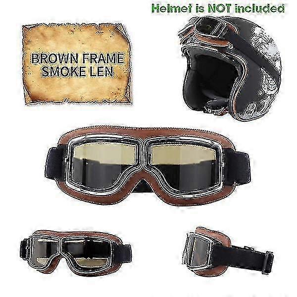 Retro Aviator Motorcycle Goggles Brown-Smoke Len