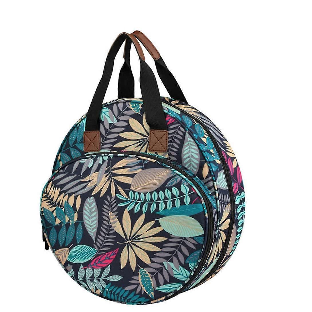 Carry Bag Case Embroidery Tool Storage Handbag Organizer Round with Pockets Compartments for Accessories Leaves Pattern Ref: 7664