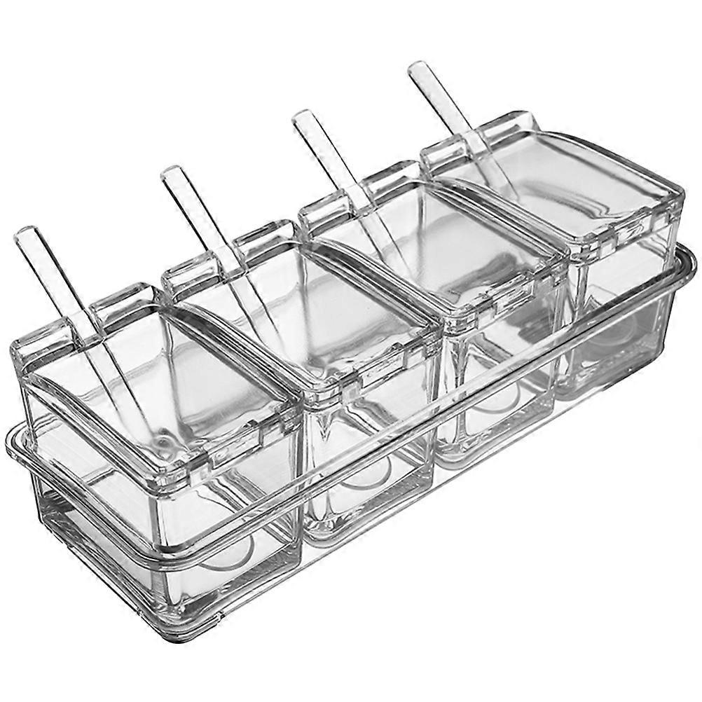 Household Spice Jar Acrylic Seasoning Box With Cover And Spoon Condiment Storage Jar For Home Use Practical and Decorative 1Set