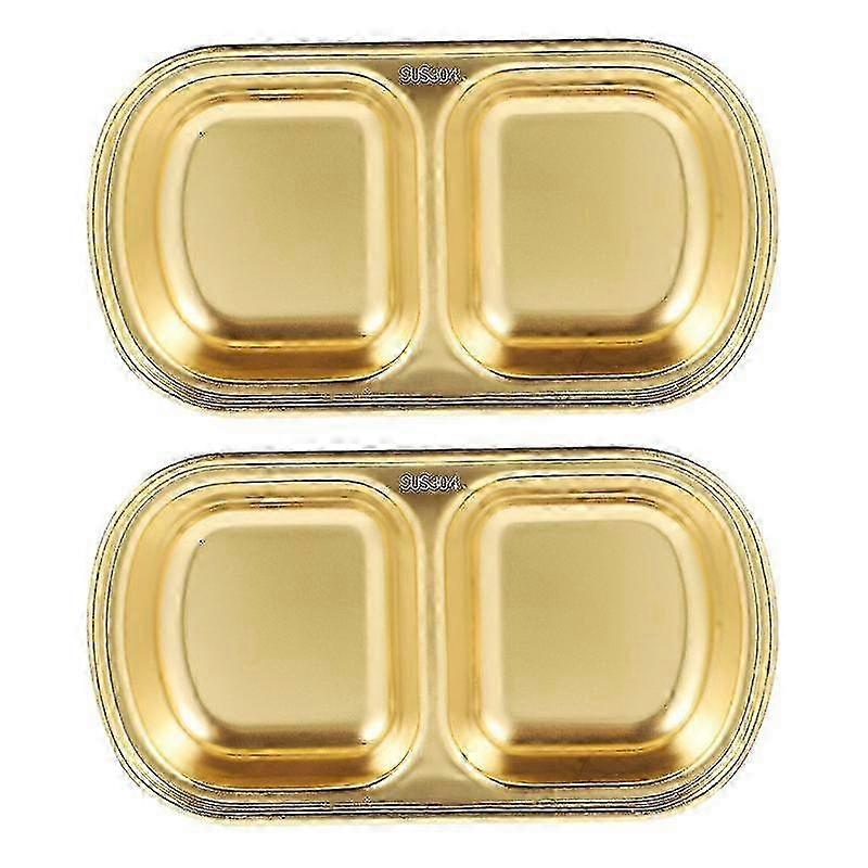 2pcs stainless steel sauce dish double grid appetizer plate