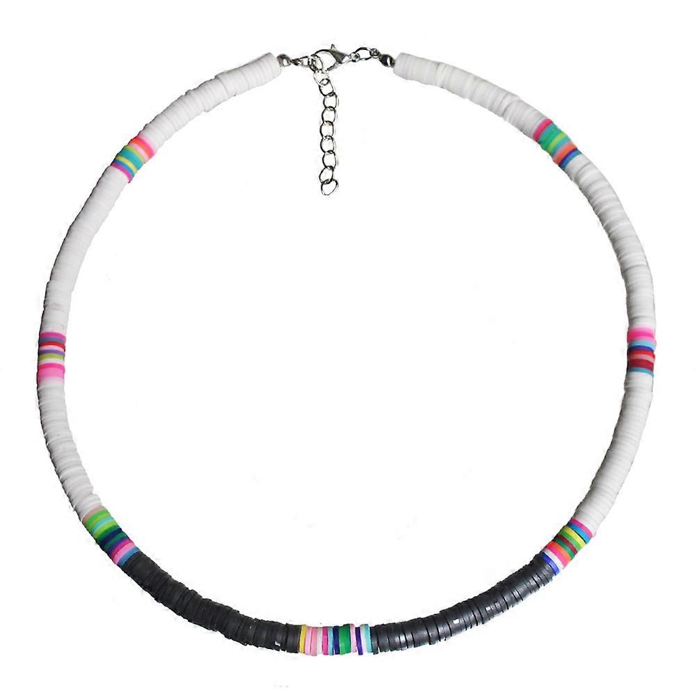 Plage Colliers Ras de Cou Pour Femmes Chaîne Argile Collier Rond Blanc et Noir 6mm Léger Durable 1Set