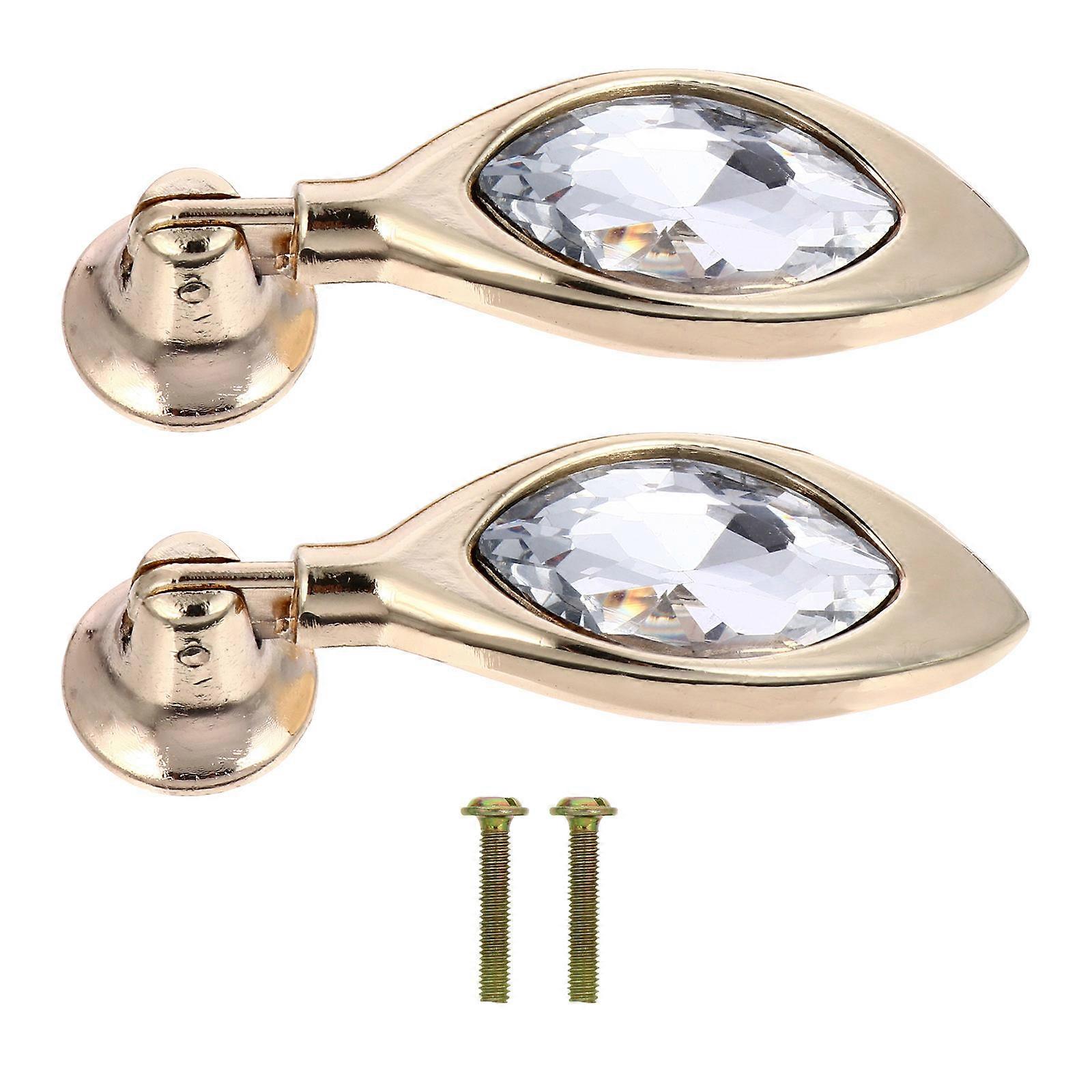 Zinc Alloy Cabinet Handle with Crystal Design for Drawer 2Pcs Golden Knobs