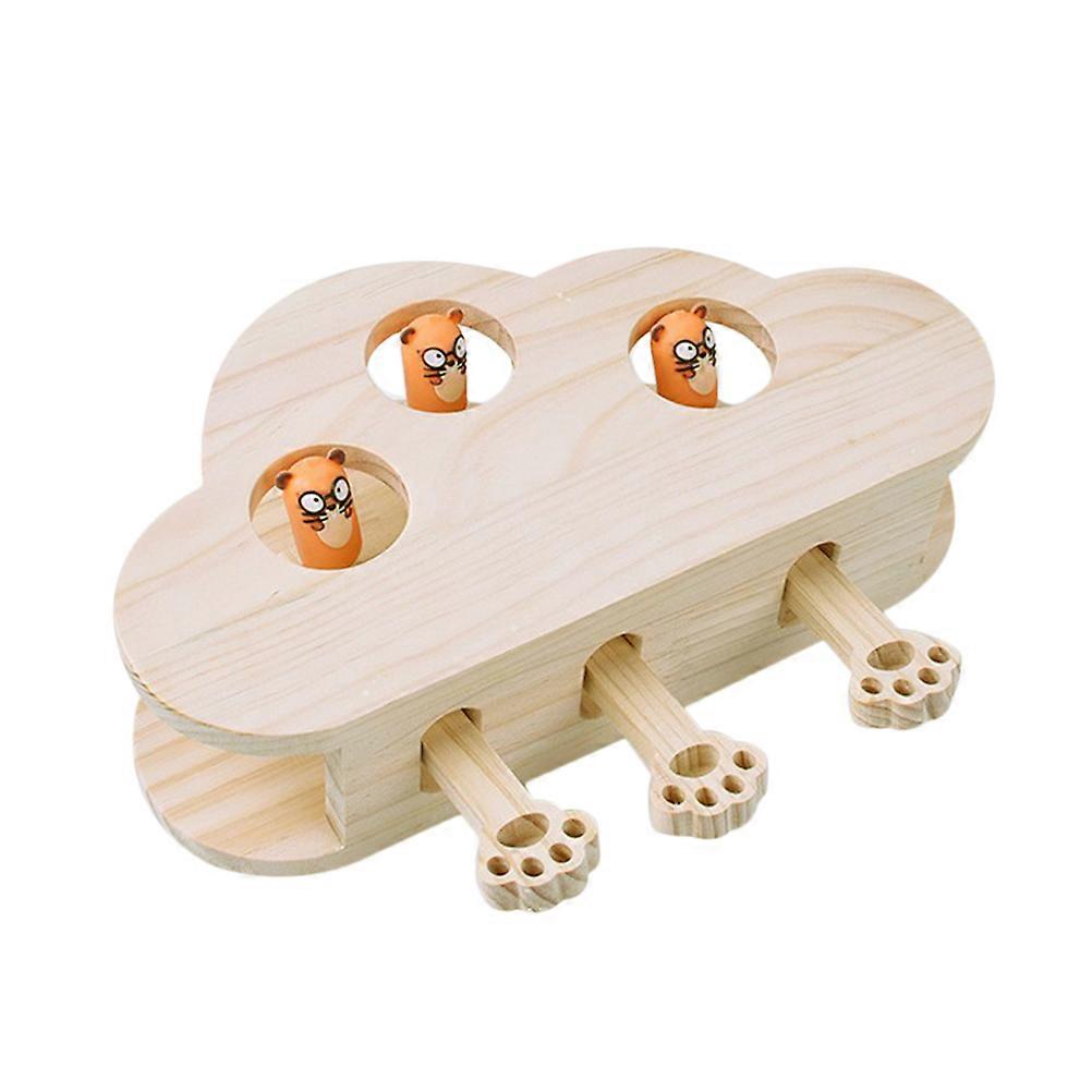 Wooden Cat Mice Interactive Educational Scratching Toy with Cloud Pattern, Lightweight Durable Funny Catching Play with Catnip Storage