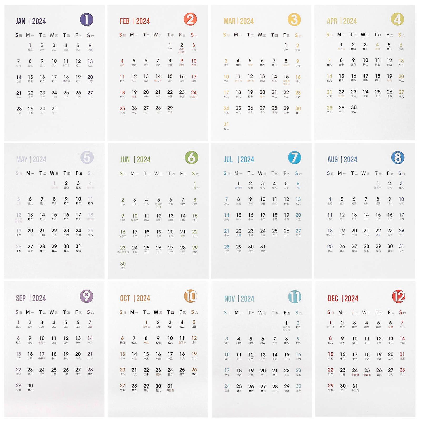 Convenient Notebook Calendar Stickers for Students Self-Adhesive Stickers for Planner Date Stickers Assorted Color 15.00X11.00X0.10cm 12 Sheets
