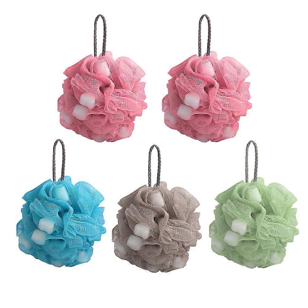Bathing Scrubbers Shower Ball Sponge PE Material Lanyard Design Bath Supplies 5Pcs