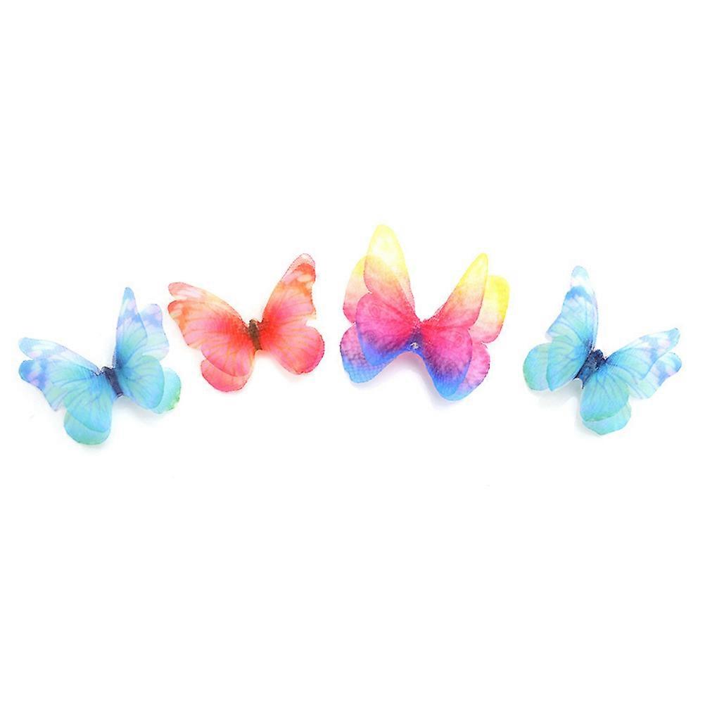 Sewing Accessories Gauze Hair Ornament Multicolor 3D Double Wings Mixed Style 3x2.3cm For Clothes Jewelry 40Pcs