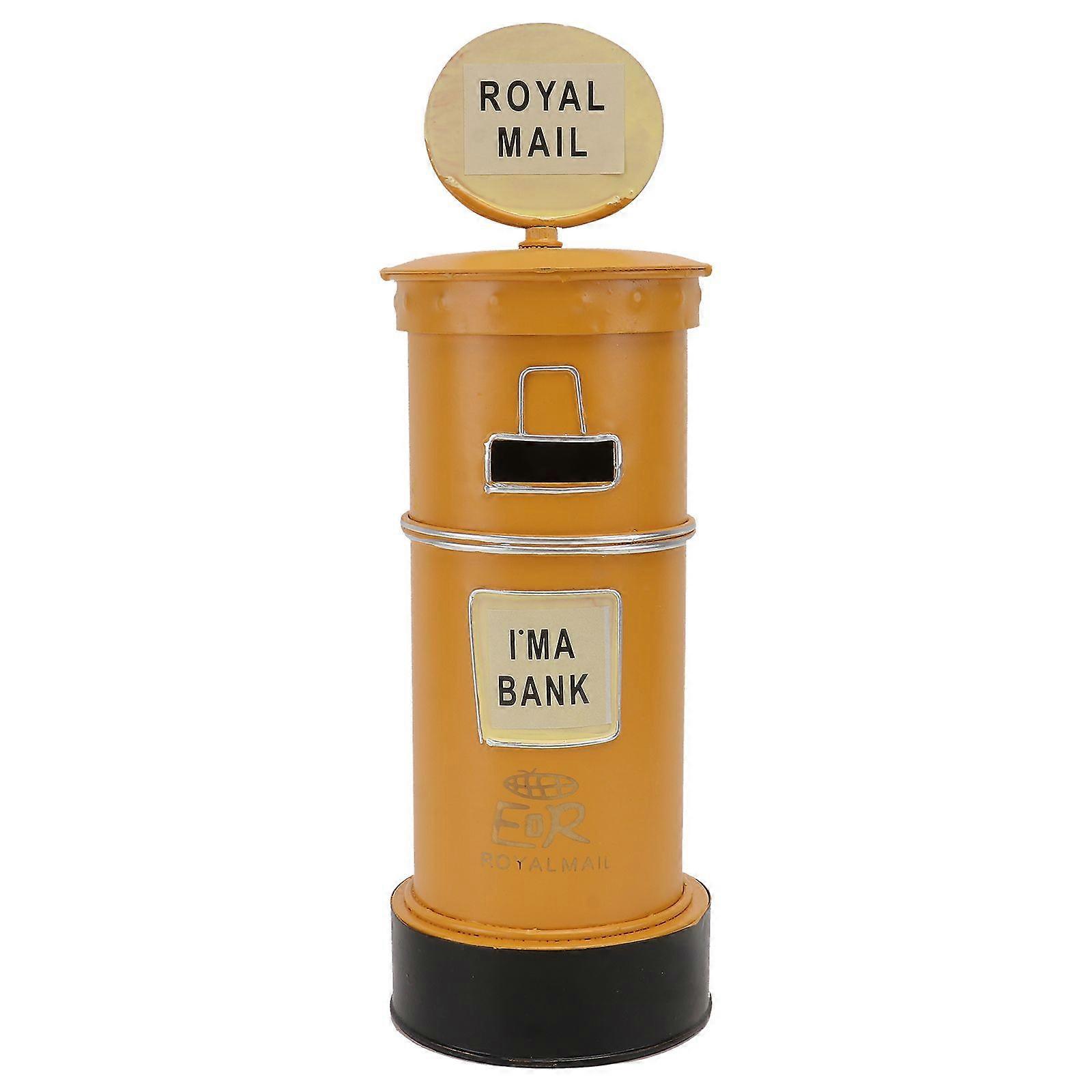 Retro Post Box Ornament British Royal Mailbox Saving Pot Money Box Coin Case (Yellow)