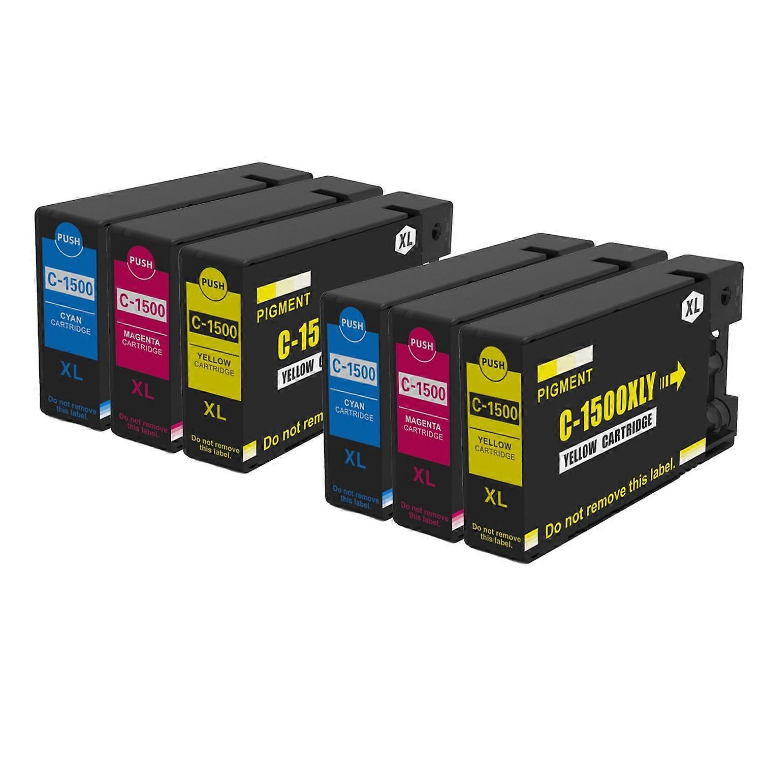 Conjunto de Cartuchos de Tinta Compatíveis com PGI-1500 C/M/Y Go Inks, Pacote com 6, Ciano/Magenta/Amarelo para Impressoras Canon Pixma