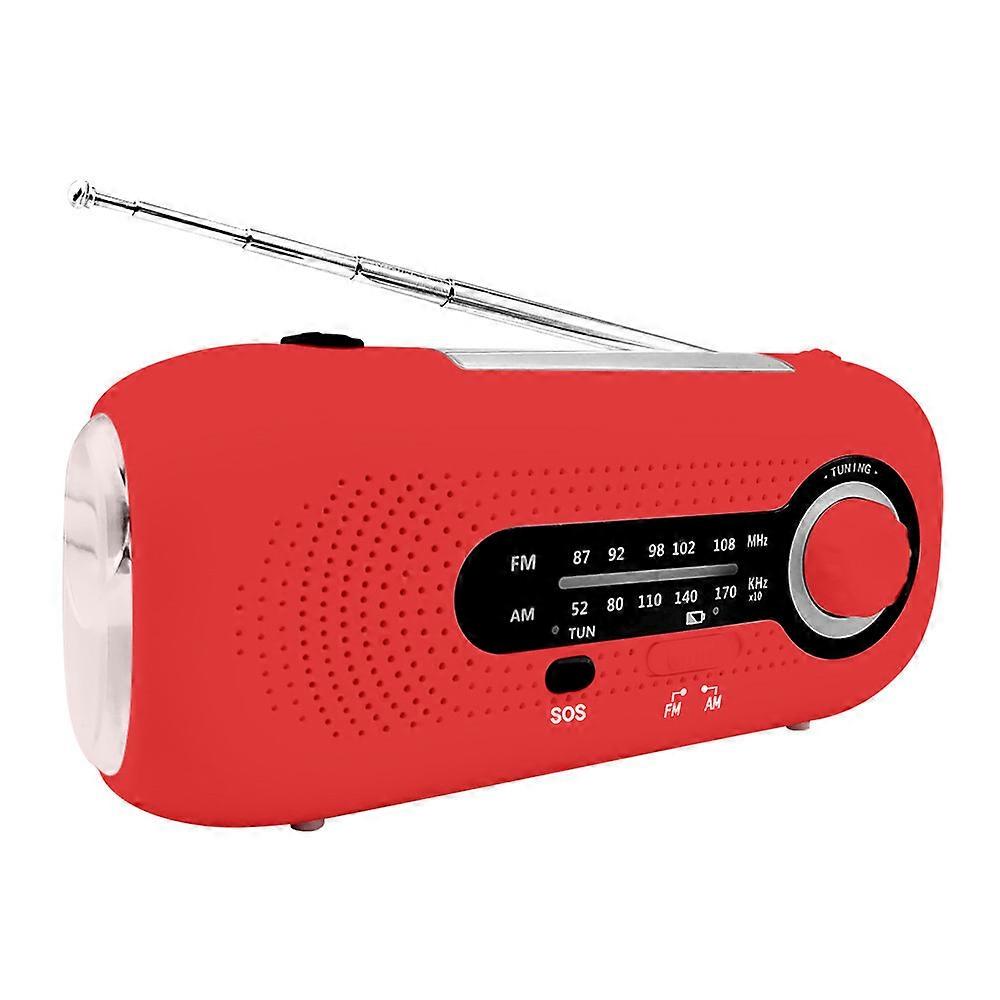 AM/FM Emergency Radio with Solar and Hand Crank, SOS Alarm, 4 Modes Flashlight (red)