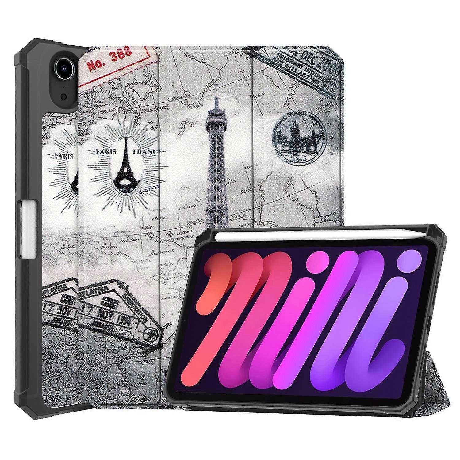 For iPad mini (2024) mini (2021) Protective Case with Pencil Holder Pattern Printed Tri-Fold Stand L