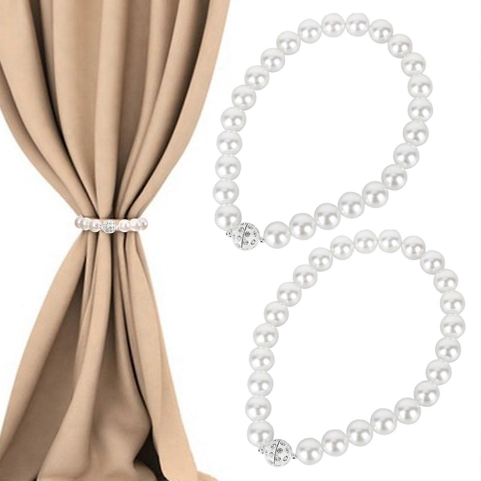 Strong Magnetic Curtain Tiebacks with Faux Pearl Closure, 40 cm Length, Decorative Tiebacks for Home and Outdoor Use (2 Pieces)