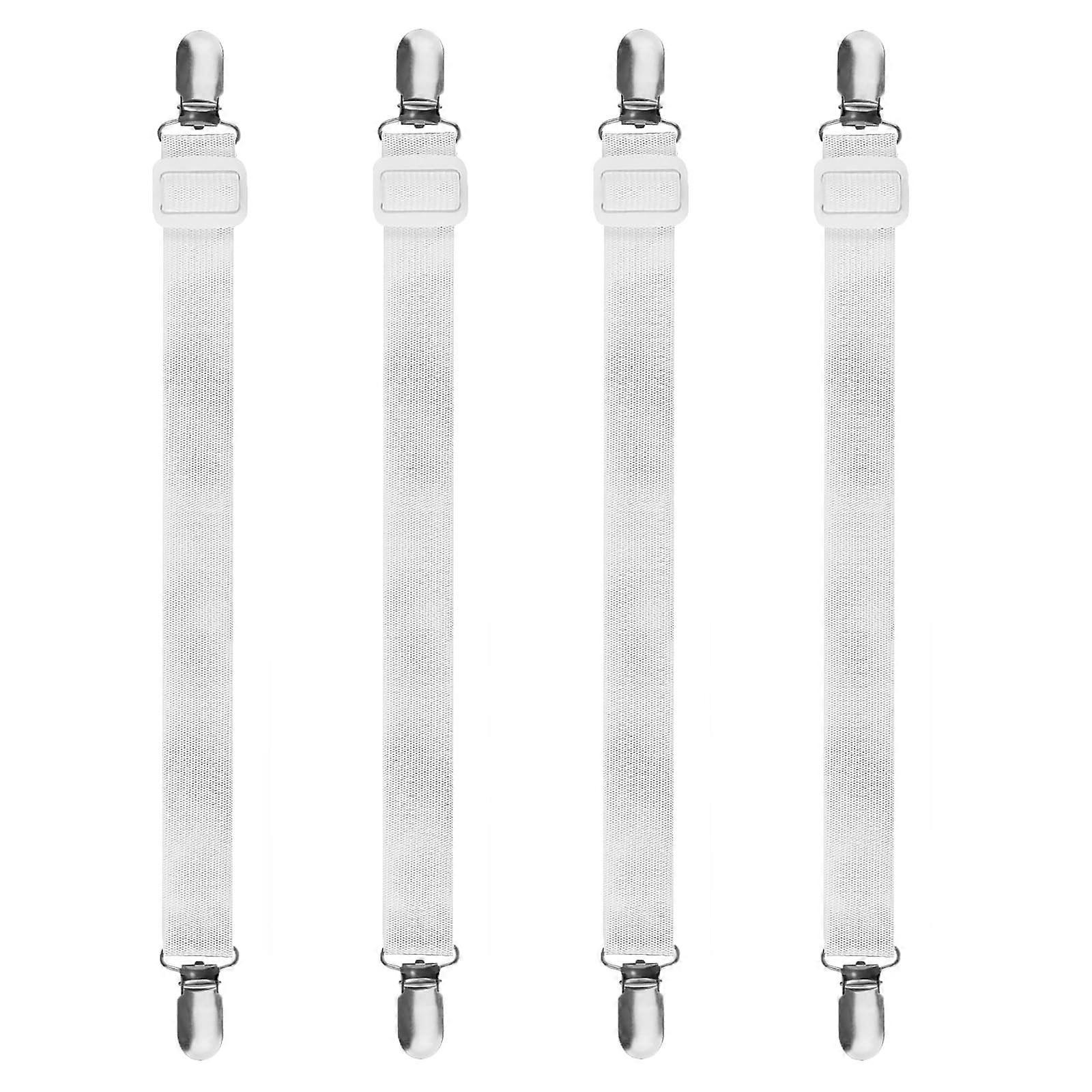 Bed Sheet Straps Pack of 4, Adjustable Elastic Tensioners 30-100 cm for Mattress, Sofa, Ironing Board - White