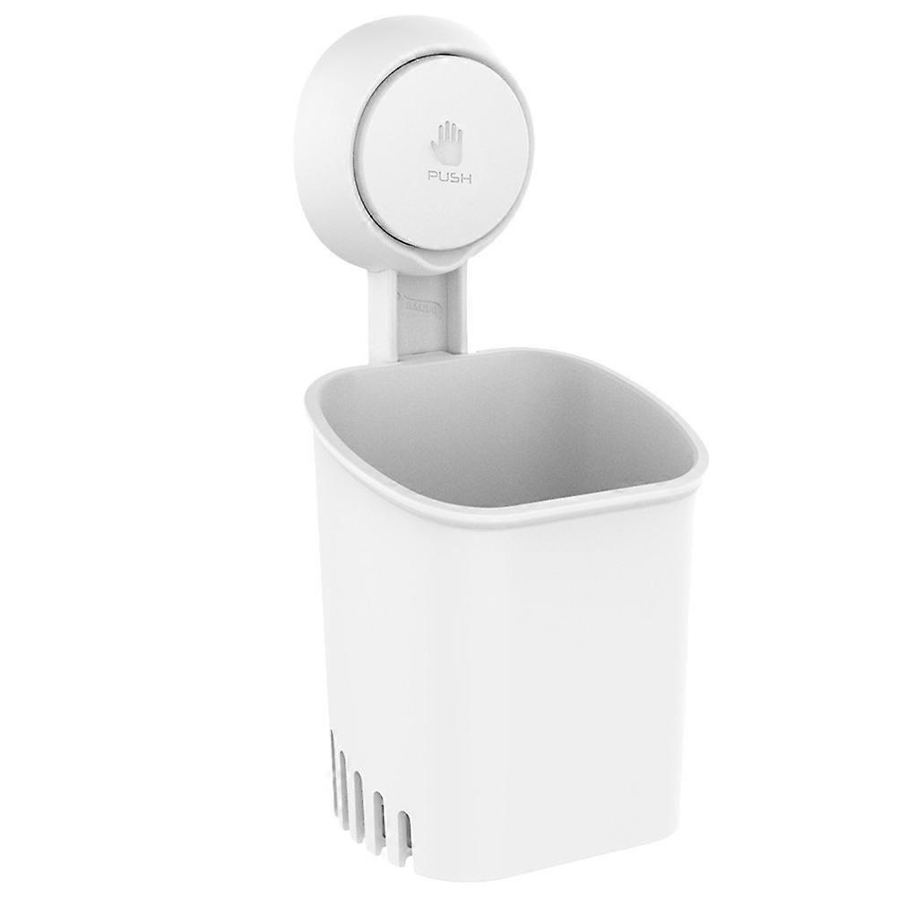Toothbrush Holder with Suction Cup Wall Mounted Drainage Box Nail Installation Space Saving Organizer for Toothbrush and Toothpaste White
