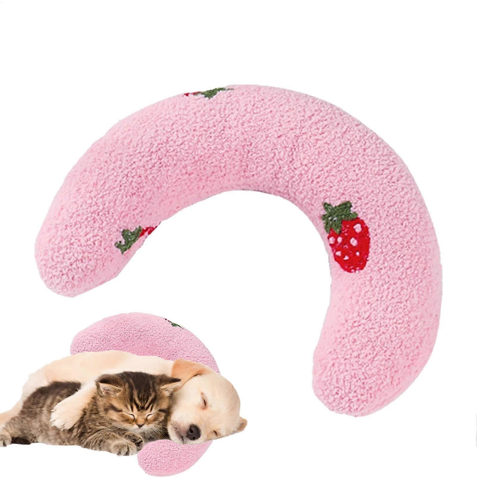 Dog cushion – Cat bed, soft, for dogs cute embroidery pattern for cats, Ushaped for neck support, plush and comfortable in pink