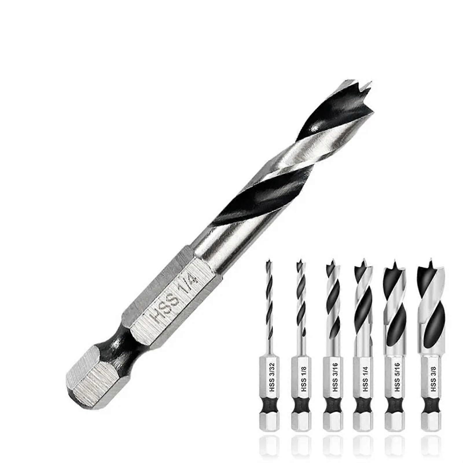 HSS Drill Bit Set With Quick-Change Hex Shank, 6-Piece, 3/32 To 3/8 Inches