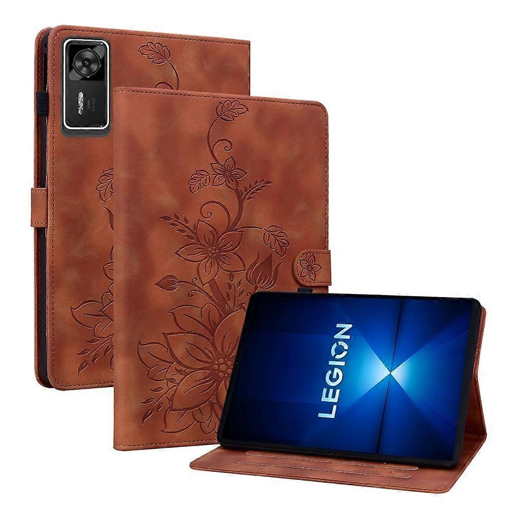 Compatible For Lenovo Legion Y700 Gen 4 Case Lily Flower Imprint Card Slots Leather Tablet Cover