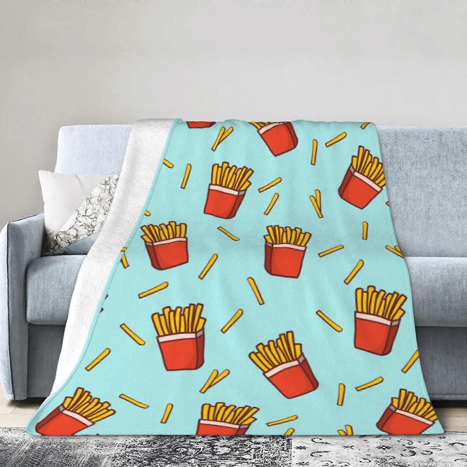 Throw blanket with French fries design, ultrasoft, warm, cozy flannel plush blanket, 60 x 80 inches.