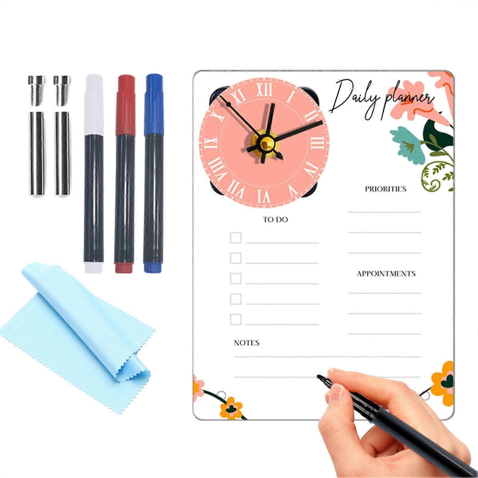 Acrylic message whiteboard with transparent clock for home and school