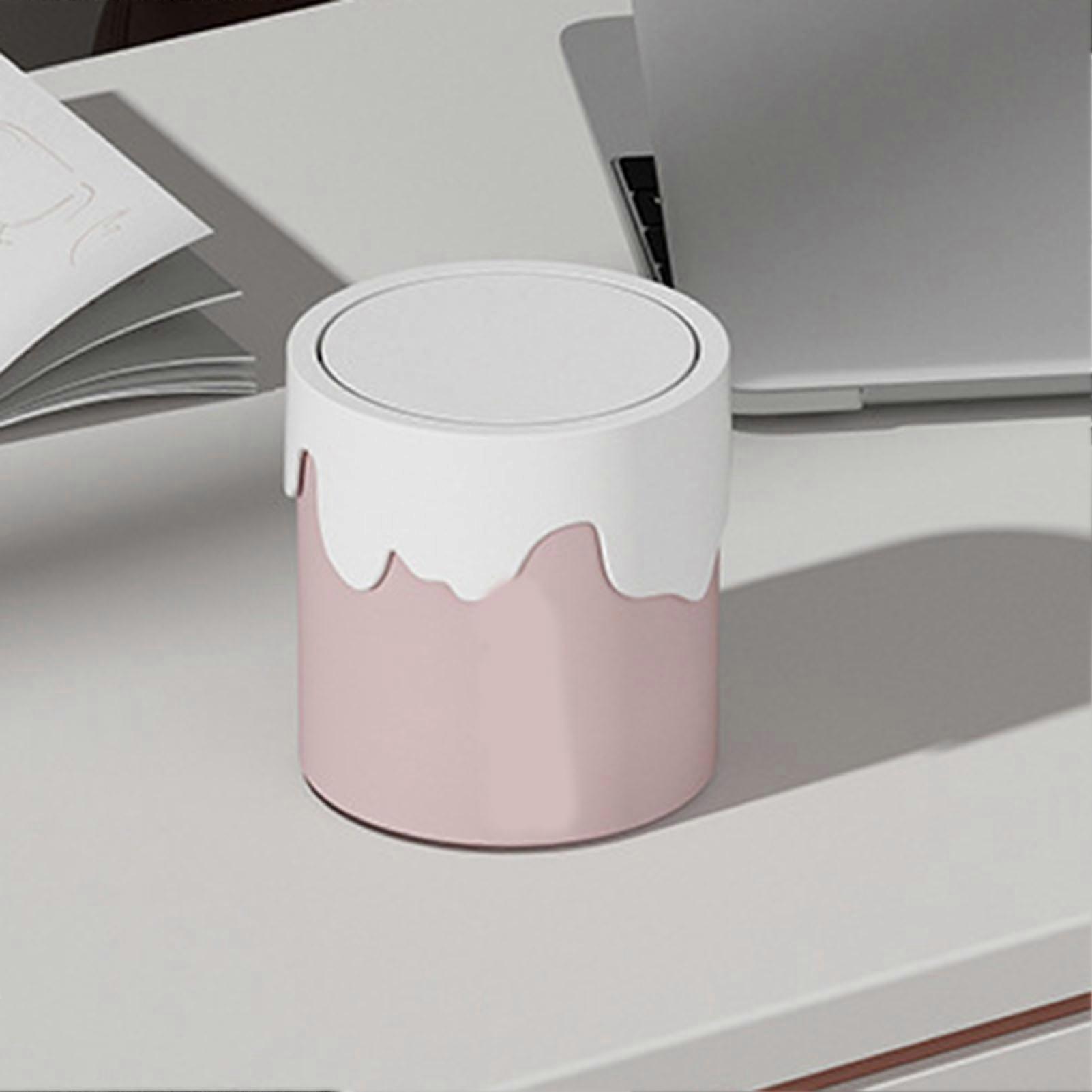 Garbage Bin Desktop Storage Basket Mini Cover Trash Can Home Broken Resistant Waste Bin Sakura Pink 