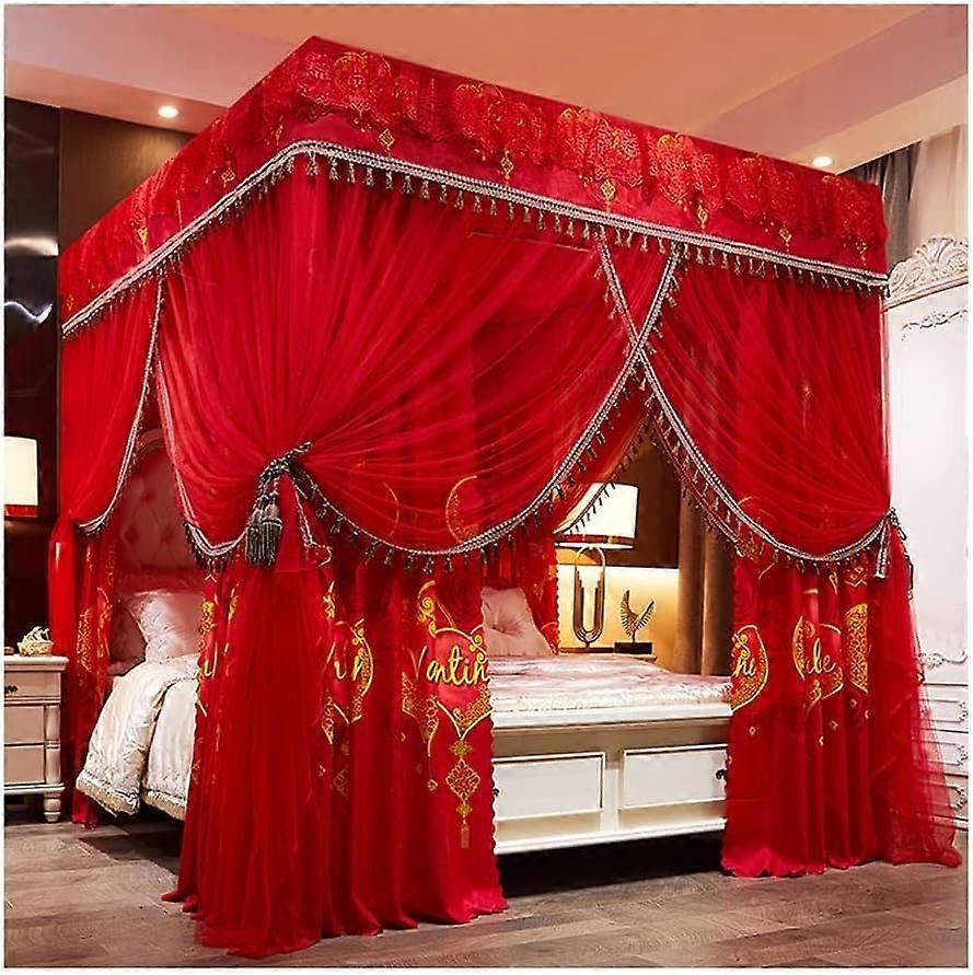 Set with 4 corner posts, TwinQueen Deluxe bed, curtain (Color: Blue3, Size: 180x220cm) Ref: 8498