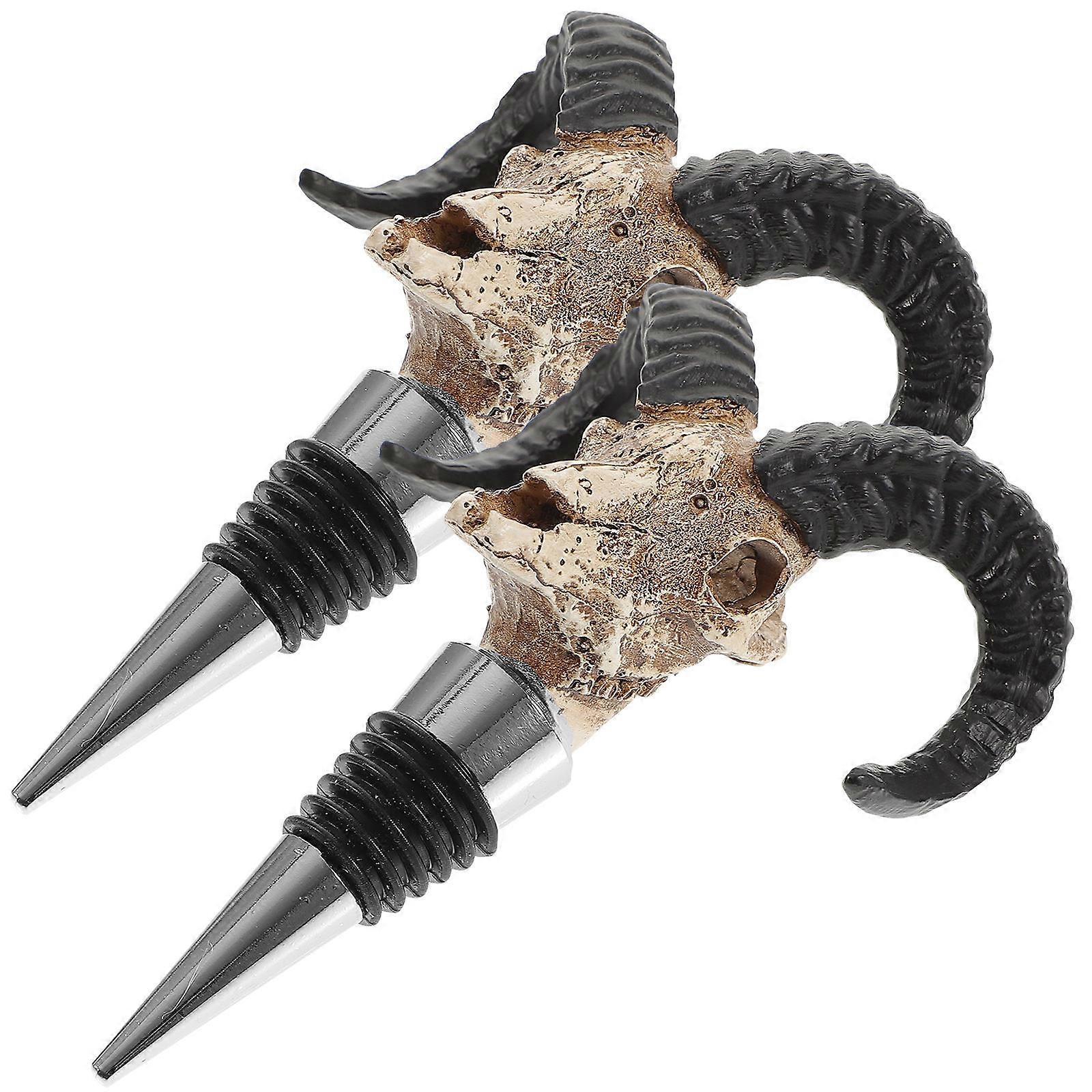 Stoppers with Buffalo Skull Design for Elegant Use Black Zinc Alloy 2 Pieces