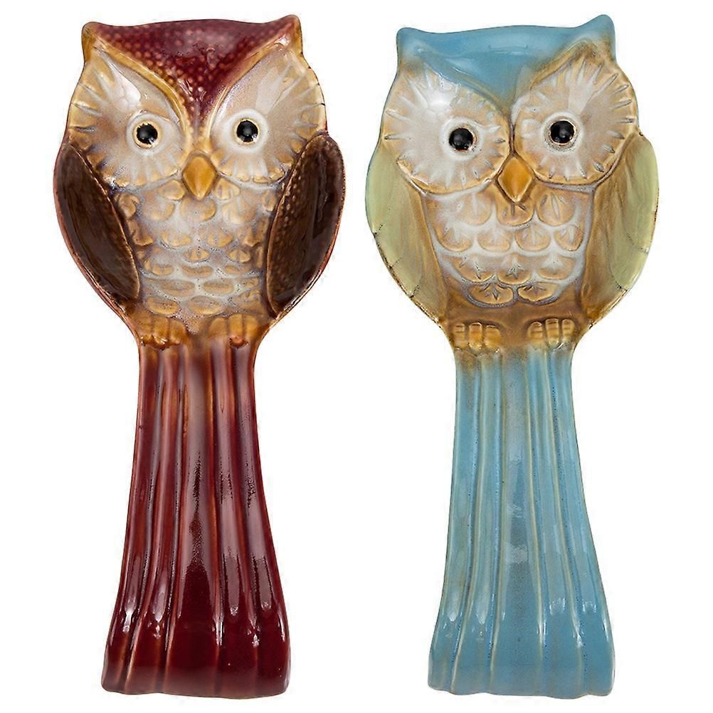 Owl Shaped Ceramic Spoon Rest Kitchen Tool Organizer For Home Use Red 2Pcs