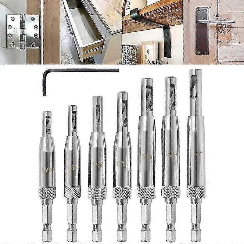 Self-Centering Door Hinge Drill Bit Set, 5/64, 7/64, 9/64, 11/65, 5mm, 13/64, 1/4