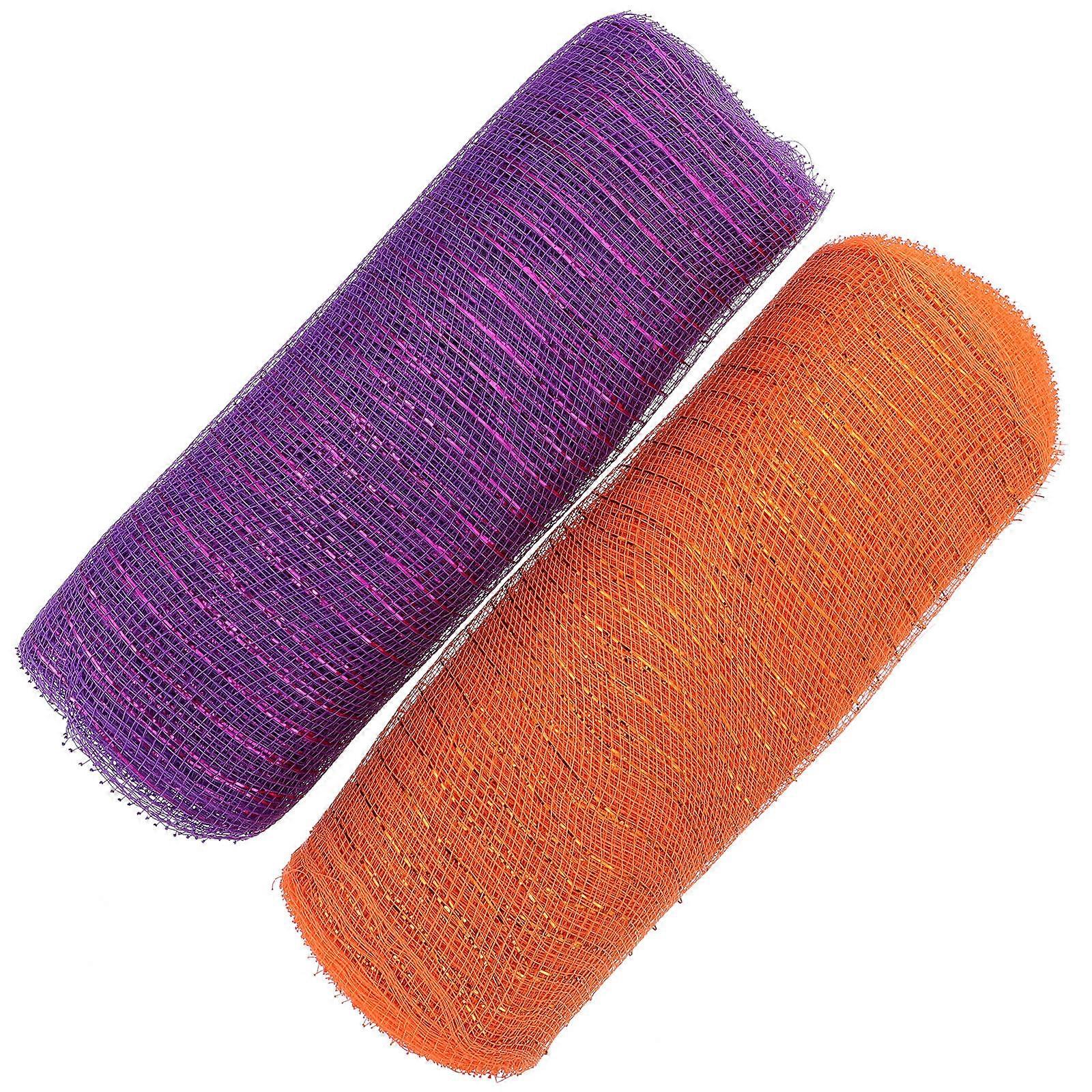 Halloween Metallic Foil Mesh Tulle Ribbon for DIY Crafts, Gift Wrapping & Decorative Bows 2pcs Assorted Orange & Deep Purple