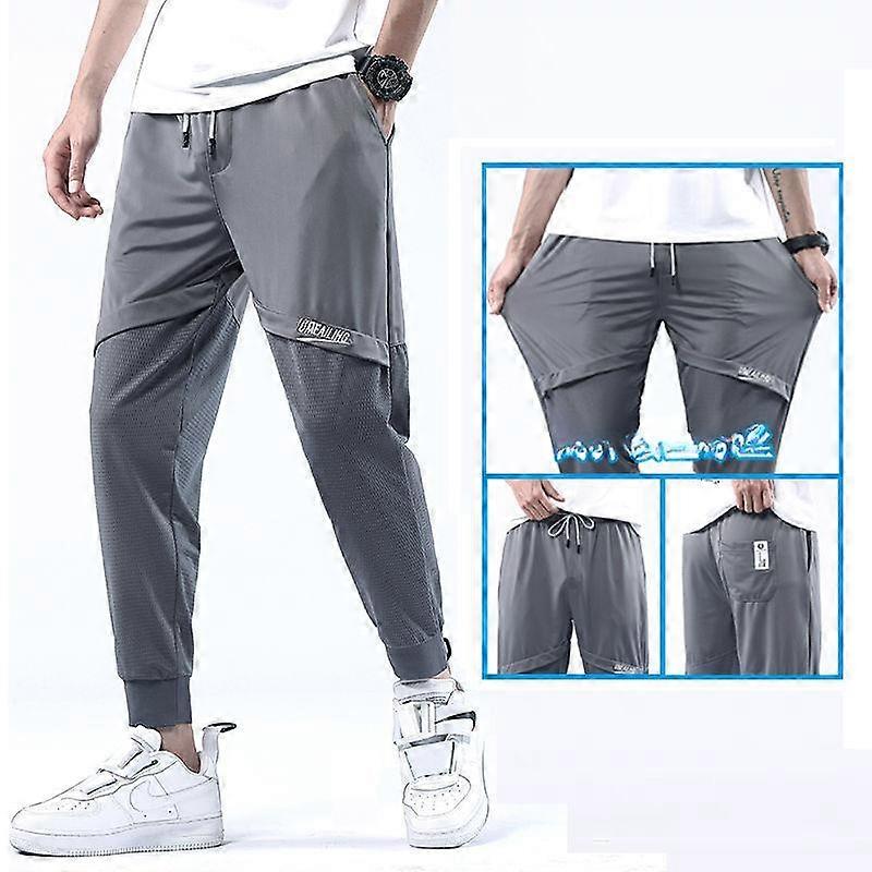 Summer Ice Silk Thin Mesh Casual Pants Men Korean Version Nine Points Quick Dry