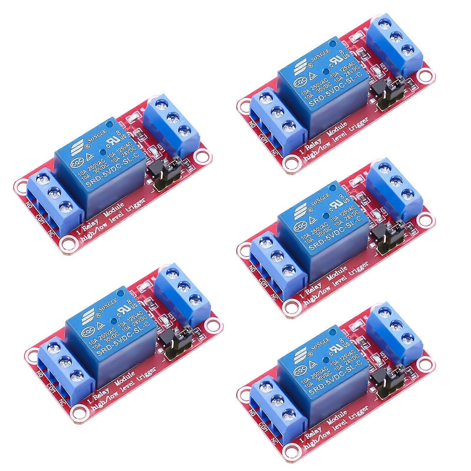 12V Relay Module Pack Of 5, 1 Channel With Optocoupler, High And Low Level Trigger, Arduino Compatible