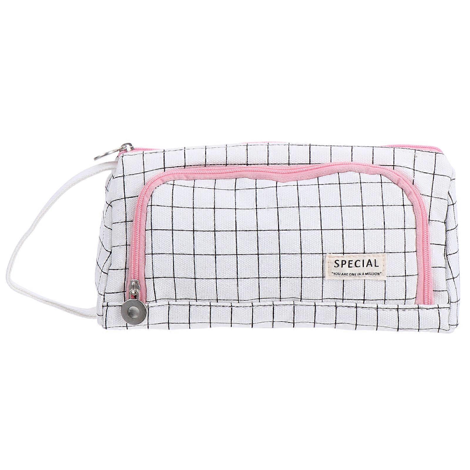 Canvas Pen Bag with Zipper for Stationery Storage White Large Capacity 10.5x7.5 Inches