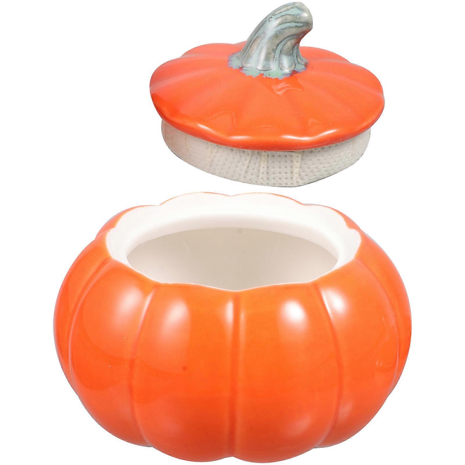 Ceramic Pumpkin Shape Jar Sealed Storage Candy Canister Home Use 8.50X8.50X8.50CM 1Pack