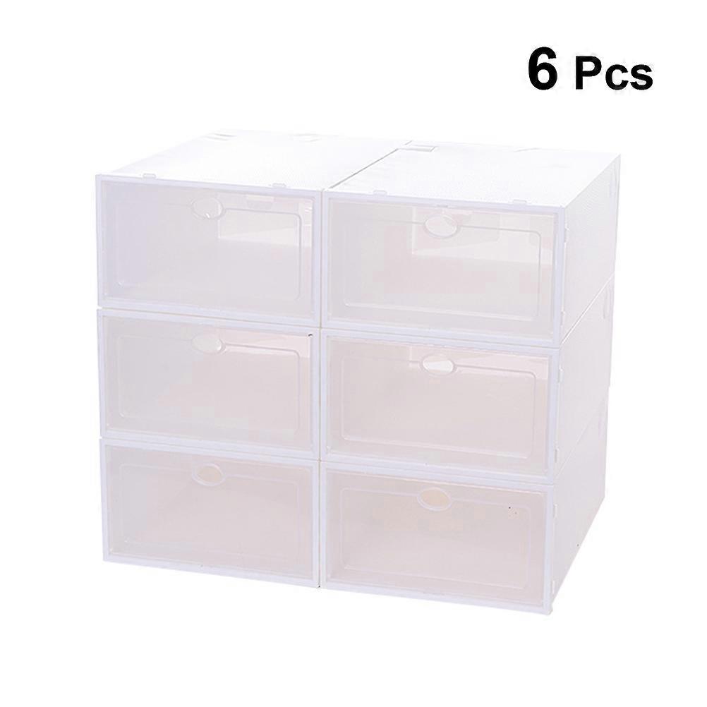 a refined product description and key features for the **6pcs Stackable Thickened Transparent Plastic Shoe Storage Boxes with White Frame**:

 

###