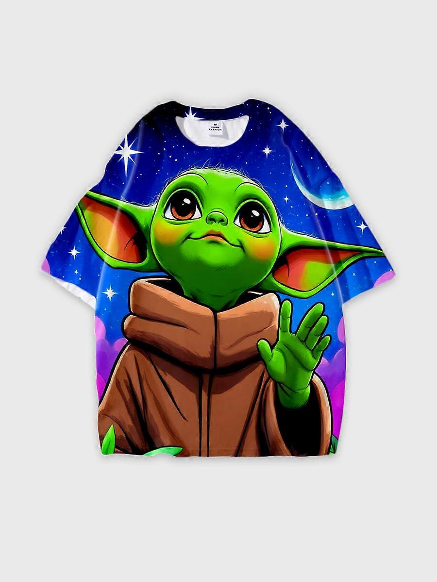 T-shirt round neck Character Pattern loose short sleeve E2856