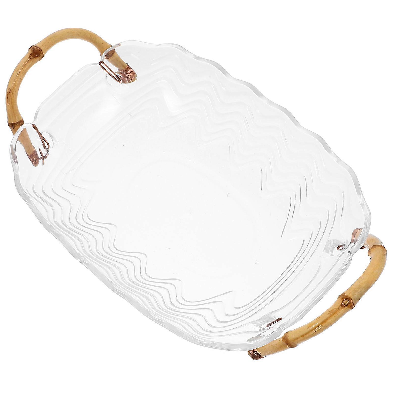 Transparent Fruit Plate with Wood Handle for Storage Large Capacity PET Material Kitchen Counter Decor 9.84 x 1.57 inches