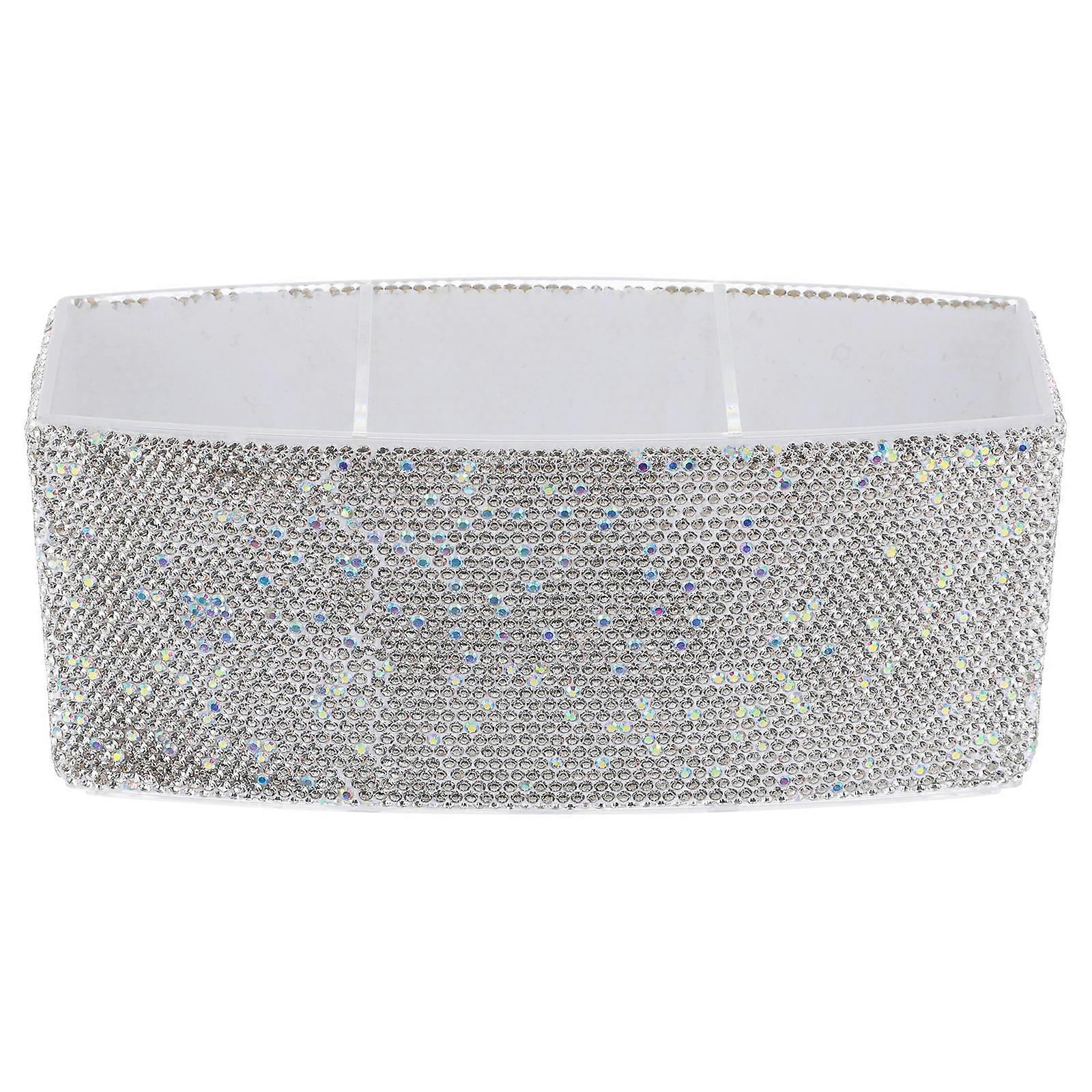 Elegant Rhinestone Vanity Organizer with Compartments – Multifunctional Makeup Brush and Pen Storage Box for Dressing Table and Office – Stylish