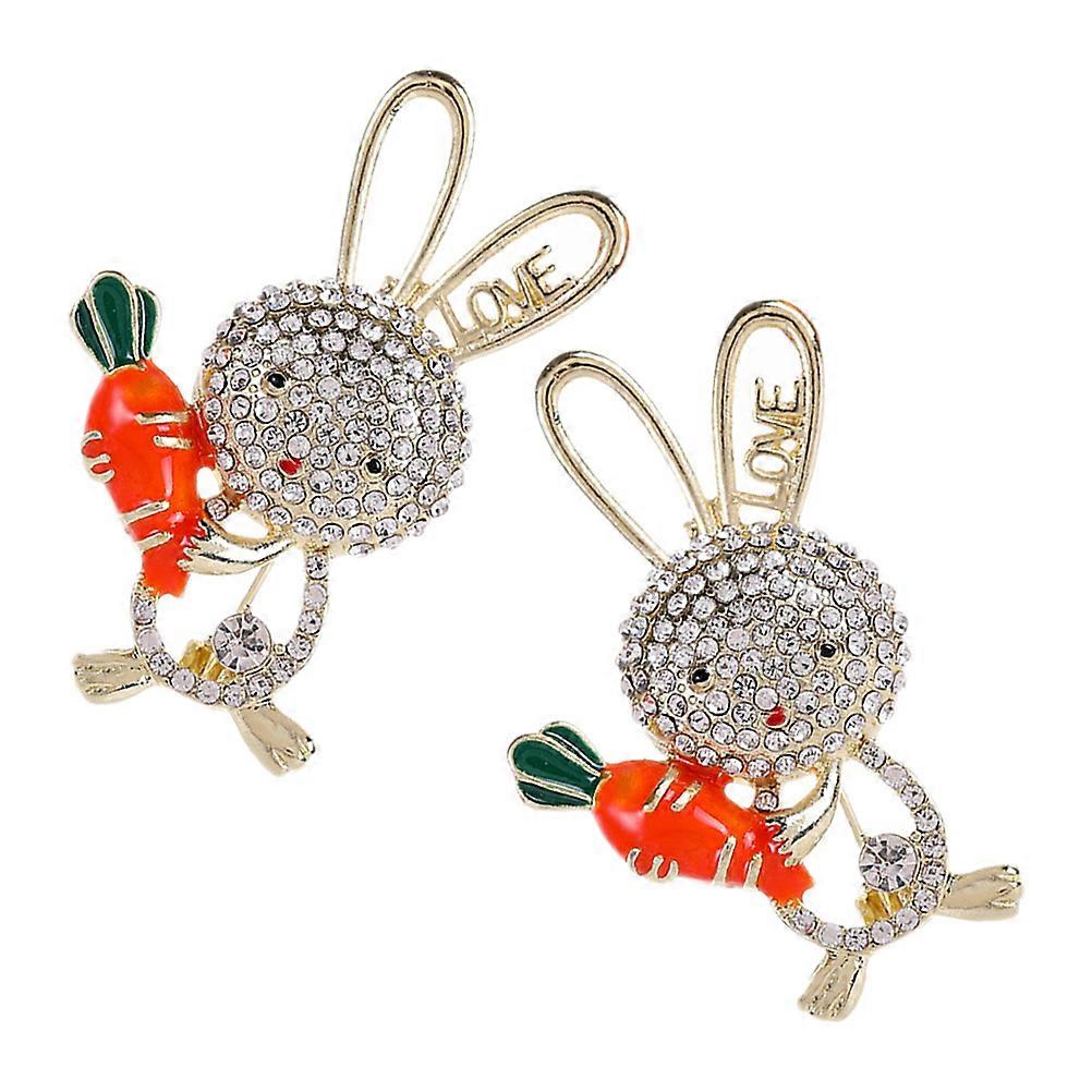 Cute Zodiac Rabbit Brooch Pin for Women Made of Durable Alloy Assorted Color 2Pcs