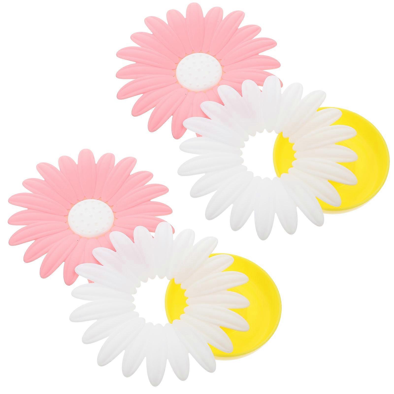 White Daisy-Shaped Storage Box with Drain Rack for Soap 4 Pieces