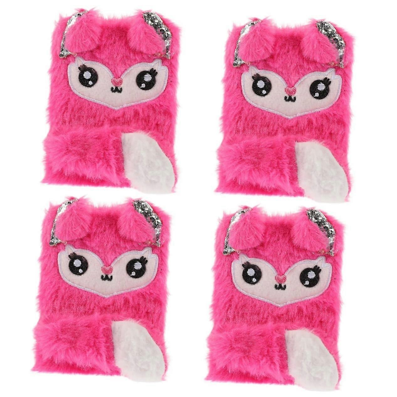 4 pieces mini notebook, mini notepad, magazine for girls, diary with notebooks for kids, stuffed fox, plush notebooks, adorable notebook paper, Rosy.