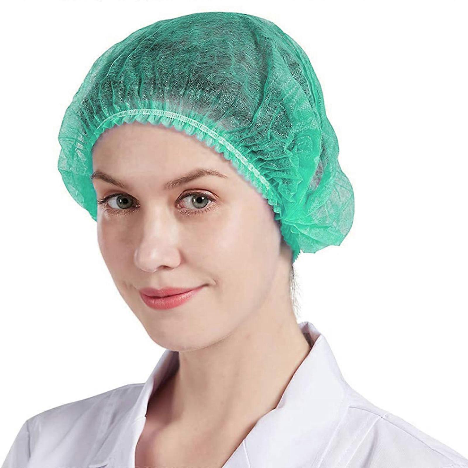 Green Disposable Bouffant Caps with Elastic Bands for Head Wearing Non Woven Fabric 100pcs